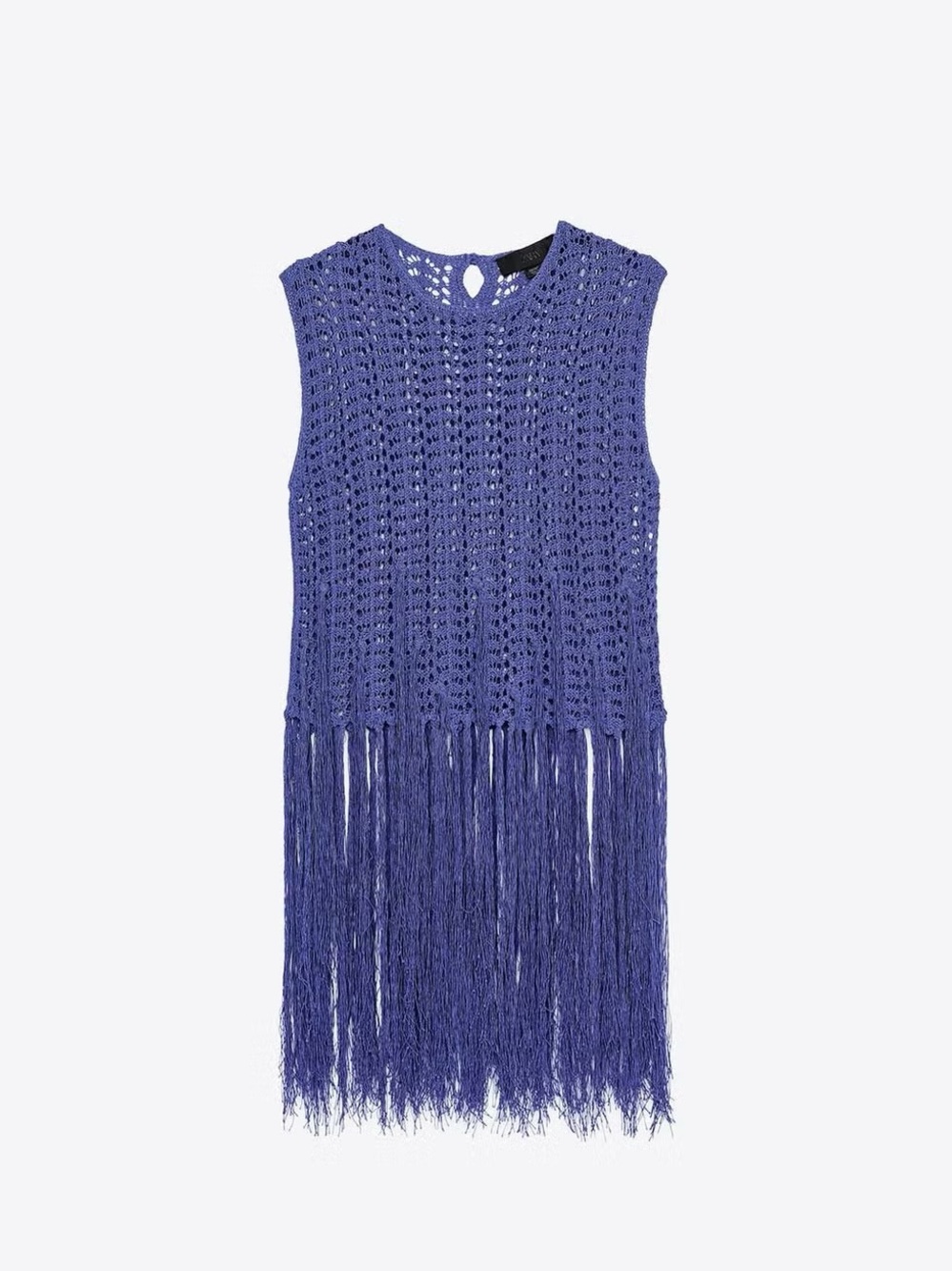 NWT Zara Crochet Fringe Sleeveless Top in Vivid Electric Periwinkle Blue Small - Picture 6 of 12